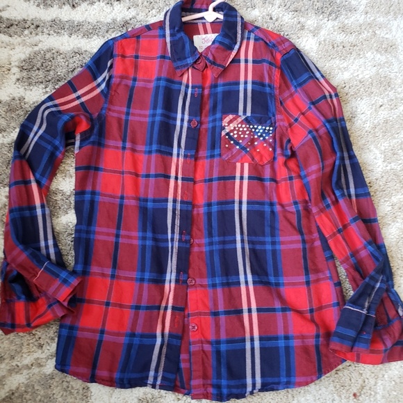 Justice Other - Justice plaid buttondown w/rhinestone pocket Justice Other - Justice plaid buttondown w/rhinestone pocket
